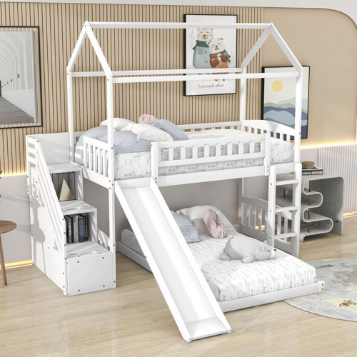 Harper Orchard Twin Over Twin LShaped Bunk Bed with Storage Staircase